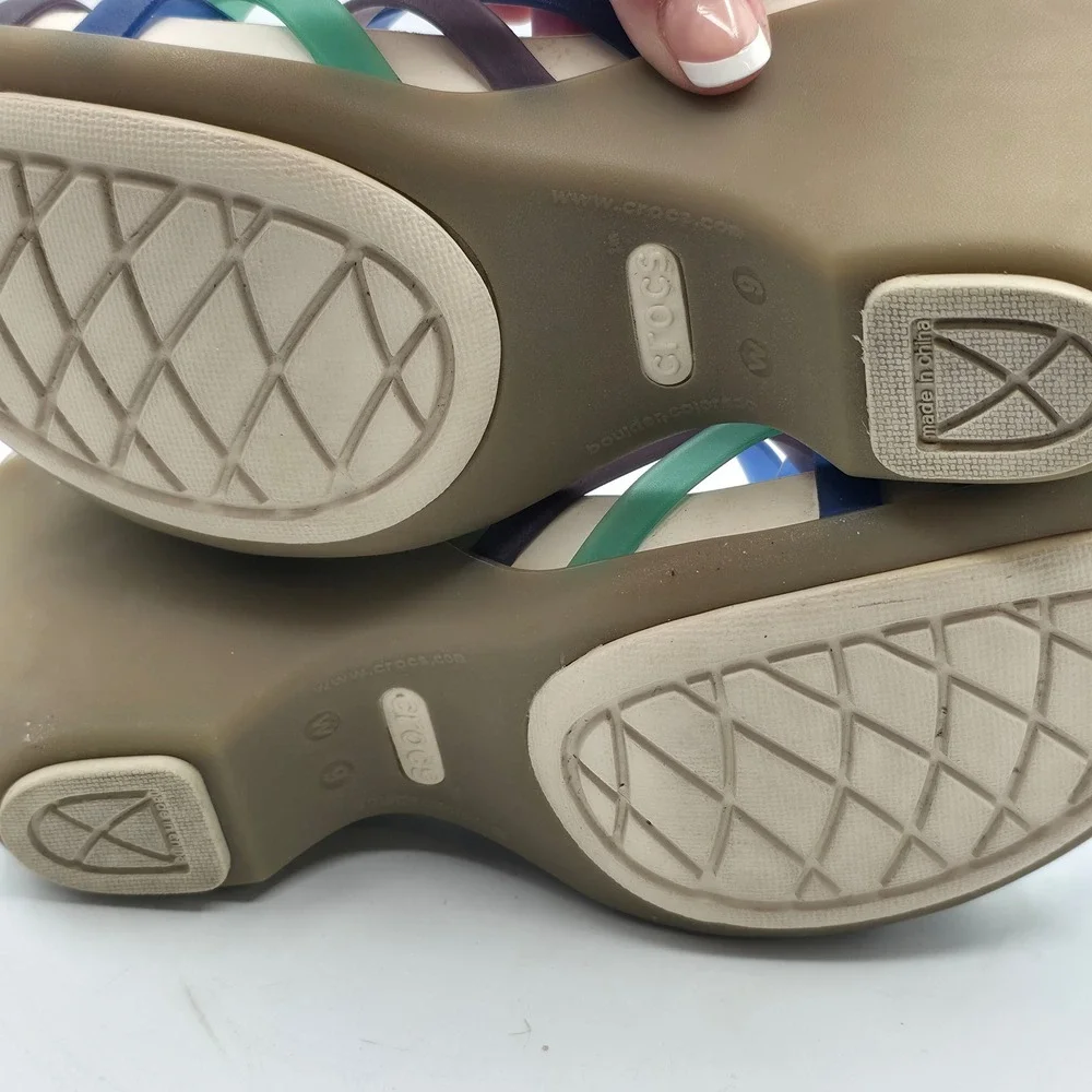 Crocs Isabella Strappy Wedge Sandal Women 9 Multi Color Huarache Lightweight 3in